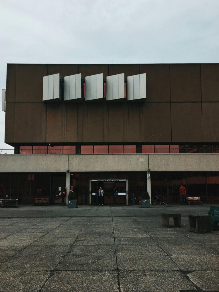Facade of a modern building at a university in Braunschweig, Germany, showcasing urban architectural design.